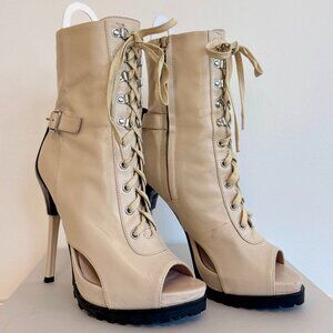 UNITED NUDE Leather Peep Toe Cup Rock Boots in Off White Sz 40